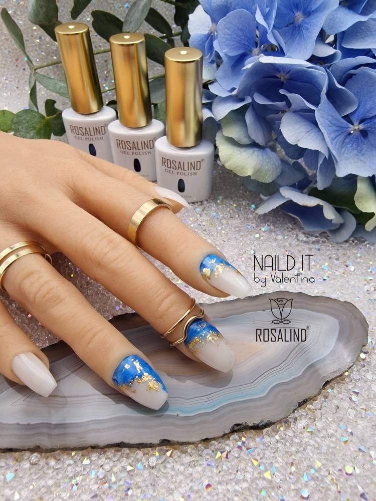 Press On Nails Gelnägel Künstliche Nägel Acrylnägel Handgefertigt Marmoriert Blau Blattgold Milchig Weiß Maritim Urlaubsnägel Geschenkidee von Etsy - NaildITbyValentina