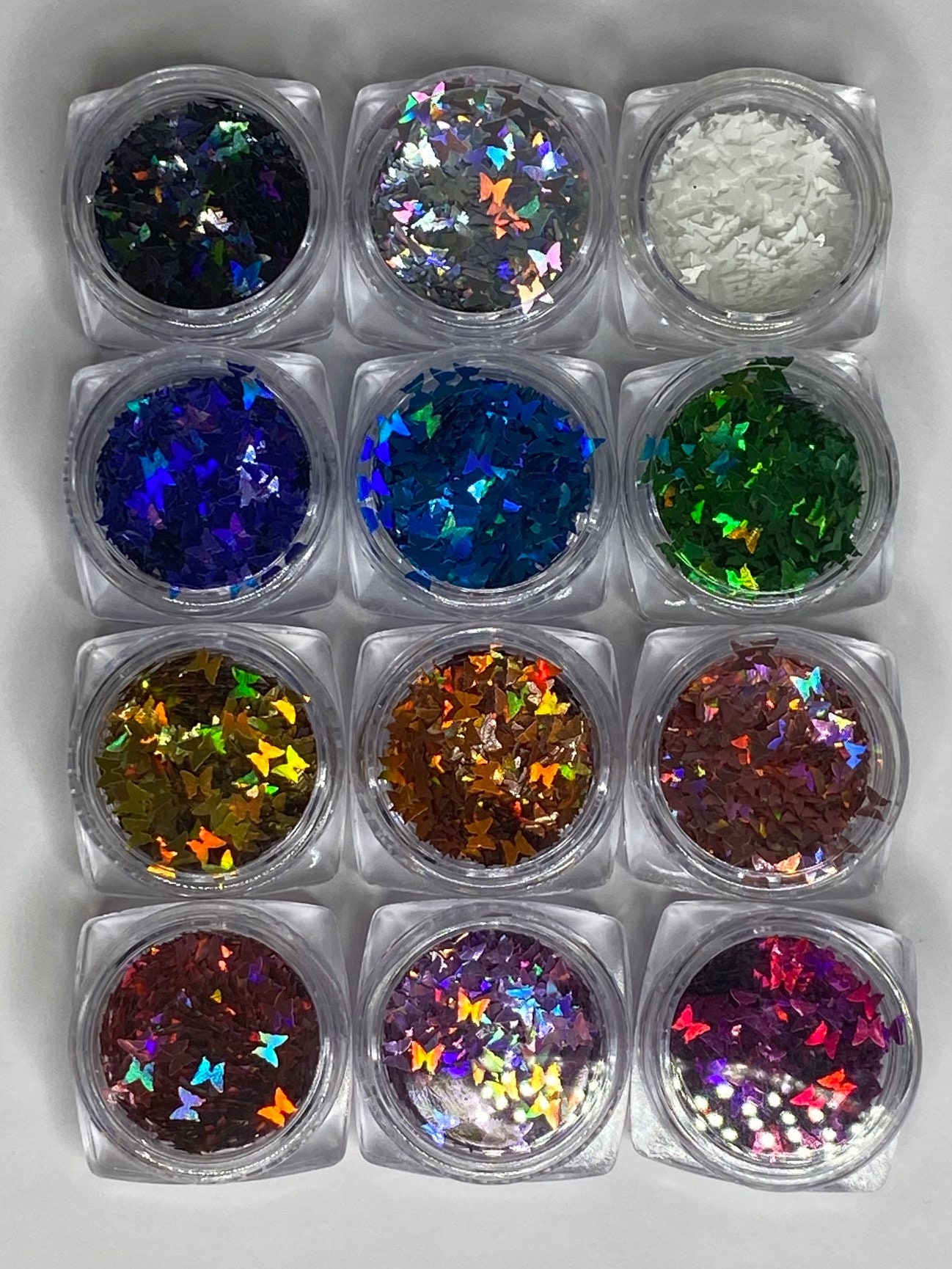 12 Packung Schmetterling Glitter Nail Flakes, Laser Pailletten, Regenbogen Schmetterlinge, Nagellack, Uv Gel/Harz Craft Pailletten von Etsy - NailditbyTara