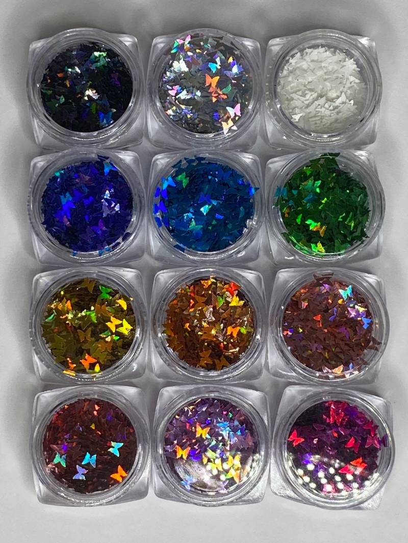 12 Packung Schmetterling Glitter Nail Flakes, Laser Pailletten, Regenbogen Schmetterlinge, Nagellack, Uv Gel/Harz Craft Pailletten von Etsy - NailditbyTara