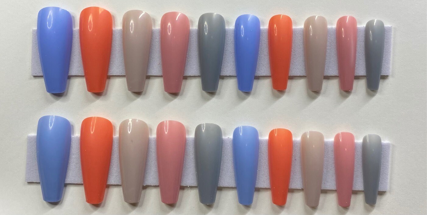 Singrün Blau, Koralle, Akt, Rosa Und Grau Xl Long Coffin Drücken Sie Auf Den Nagel Kit Singrün Blau, Koralle, Akt, Rosa Und Grau Xl Long Coffin Drücken Sie Auf Den Nagel Kit von Etsy - NailditbyTara
