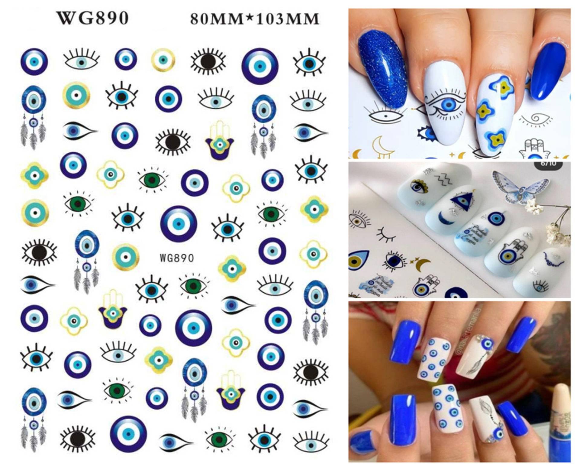 Evil Eye Nail Sticker Hamsa Hand Der Fatima 3D Selbstklebender von Etsy - NailsArtDesign