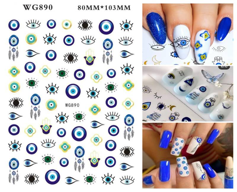 Evil Eye Nail Sticker Hamsa Hand Der Fatima 3D Selbstklebender von Etsy - NailsArtDesign