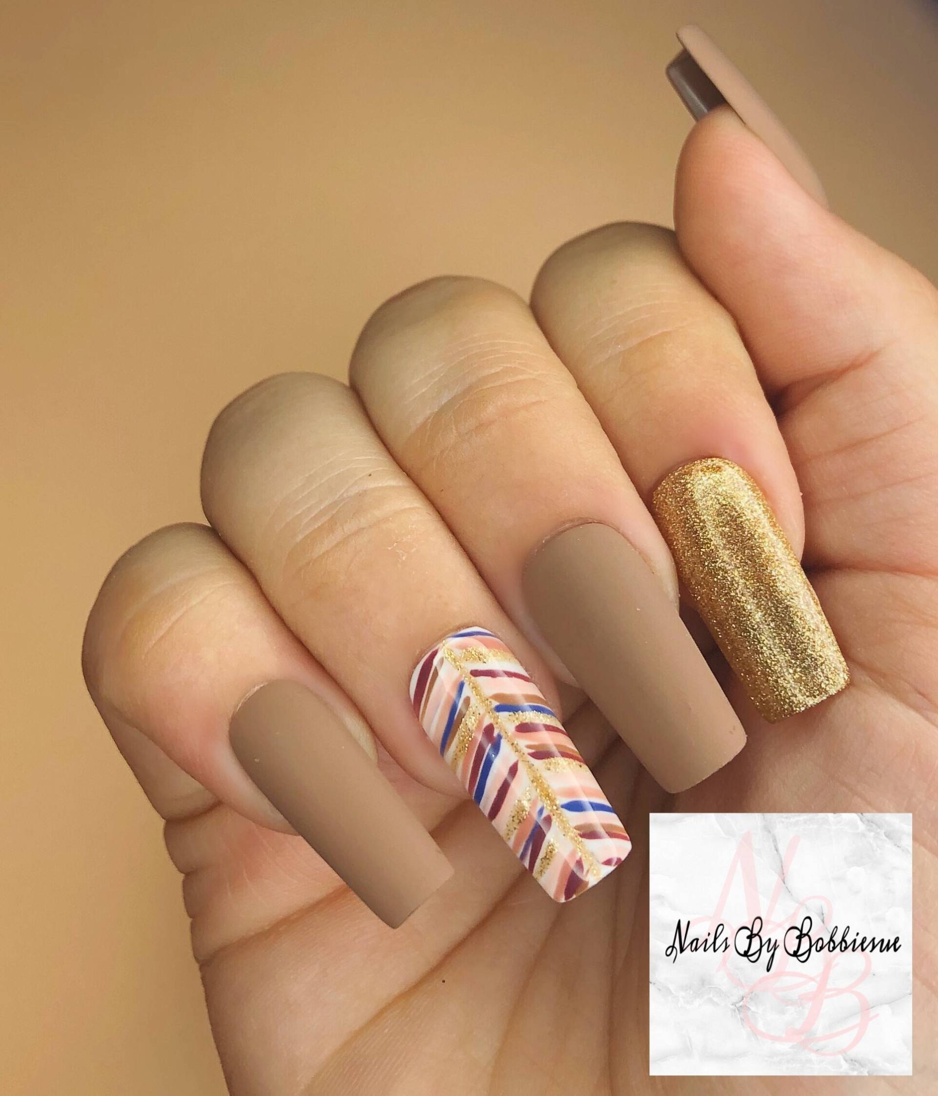 Golden Feather Fall Drücken Sie Auf Die Nägel/Künstliche Selbstgemachte Wiederverwendbare von Etsy - NailsByBobbiesue