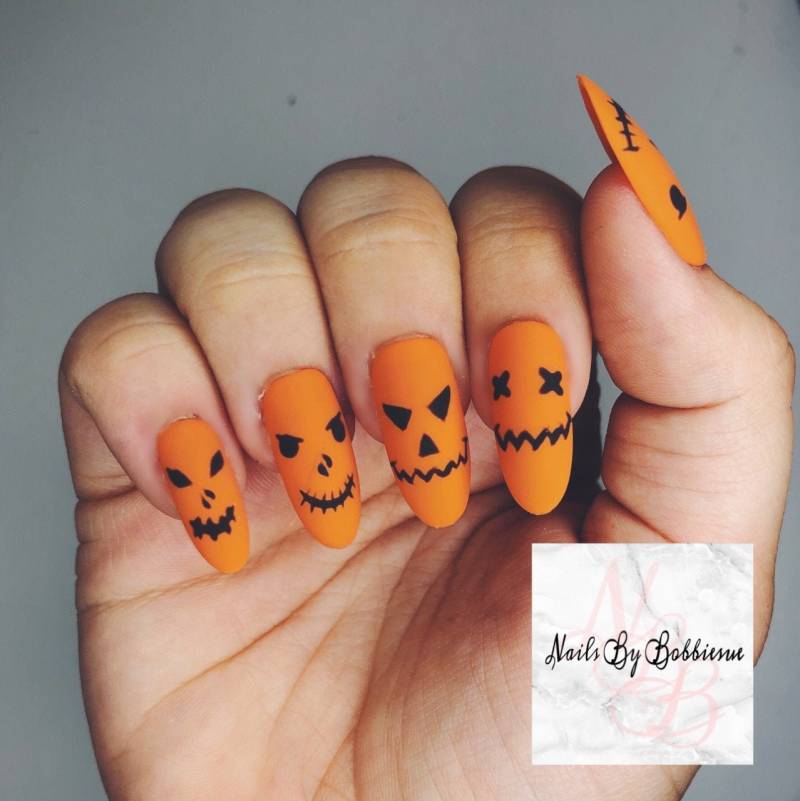 Halloween/Kürbis Press On Nägel Künstliche Wiederverwendbare Selbstgemachte von Etsy - NailsByBobbiesue