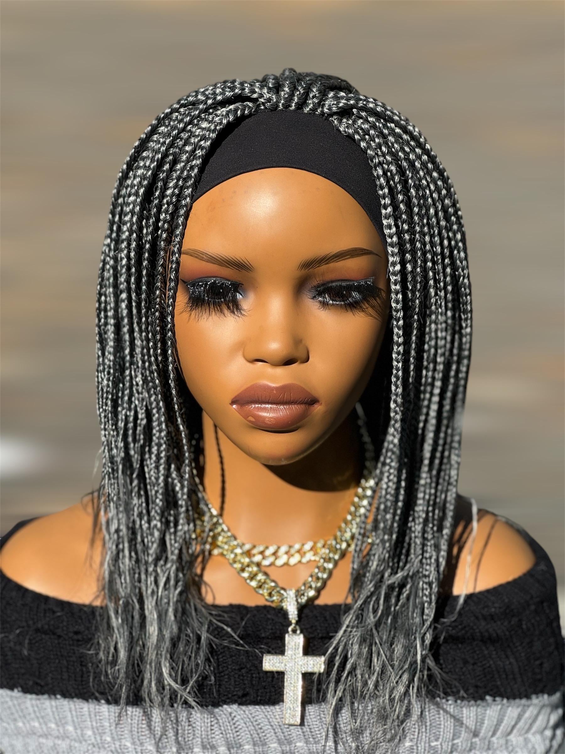 26 "Salz Und Pfeffer Grau Silber Knotenlose African Style Stirnband Box Braids Perücke 26 "Salz Und Pfeffer Grau Silber Knotenlose African Style Stirnband Box Braids Perücke von Etsy - Naturalgirlworld