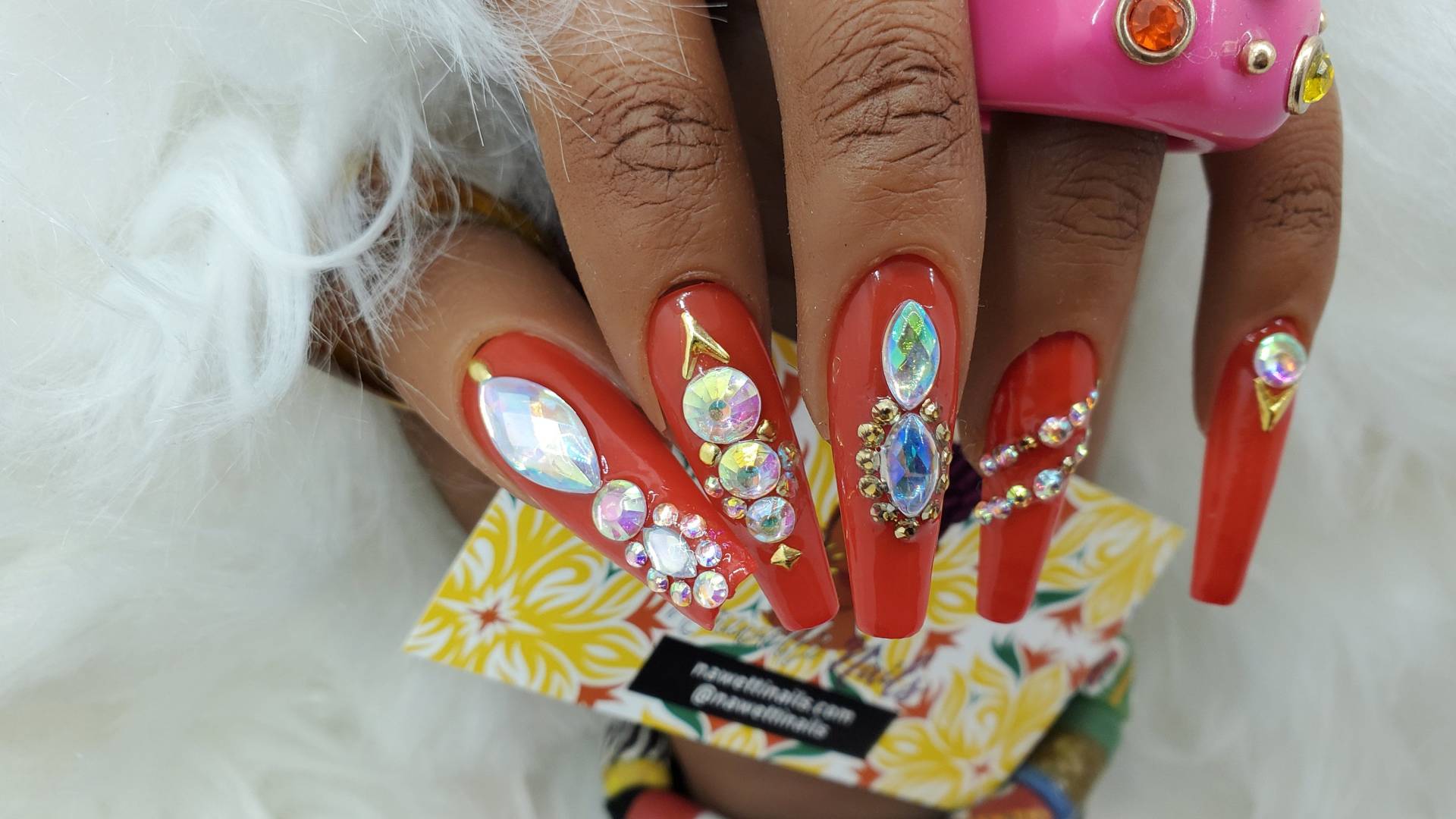 Alle Rot Blinged Out Nägel - | Auf Drücken Fake Künstliche Kleber Auf von Etsy - NawettiNails