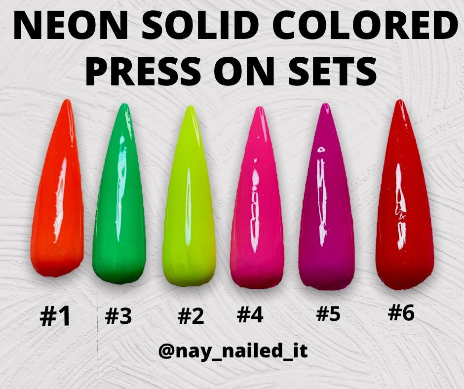 Feste Neon Farbige Press On Nails | Sommerliche Neon Helle Bügelbilder von Etsy - NayNailedItPressOns