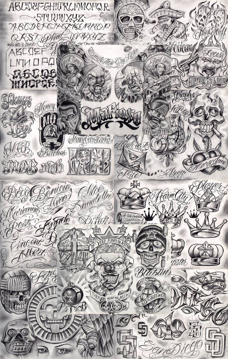 Boog From The Streets With Love Gangsta Style Tattoo Flash 10 Blatt Set 11x14" F, Tolles Shop Investment Für Display, Lowrider Kunstwerk von Etsy - NeedfulThingsByMatt