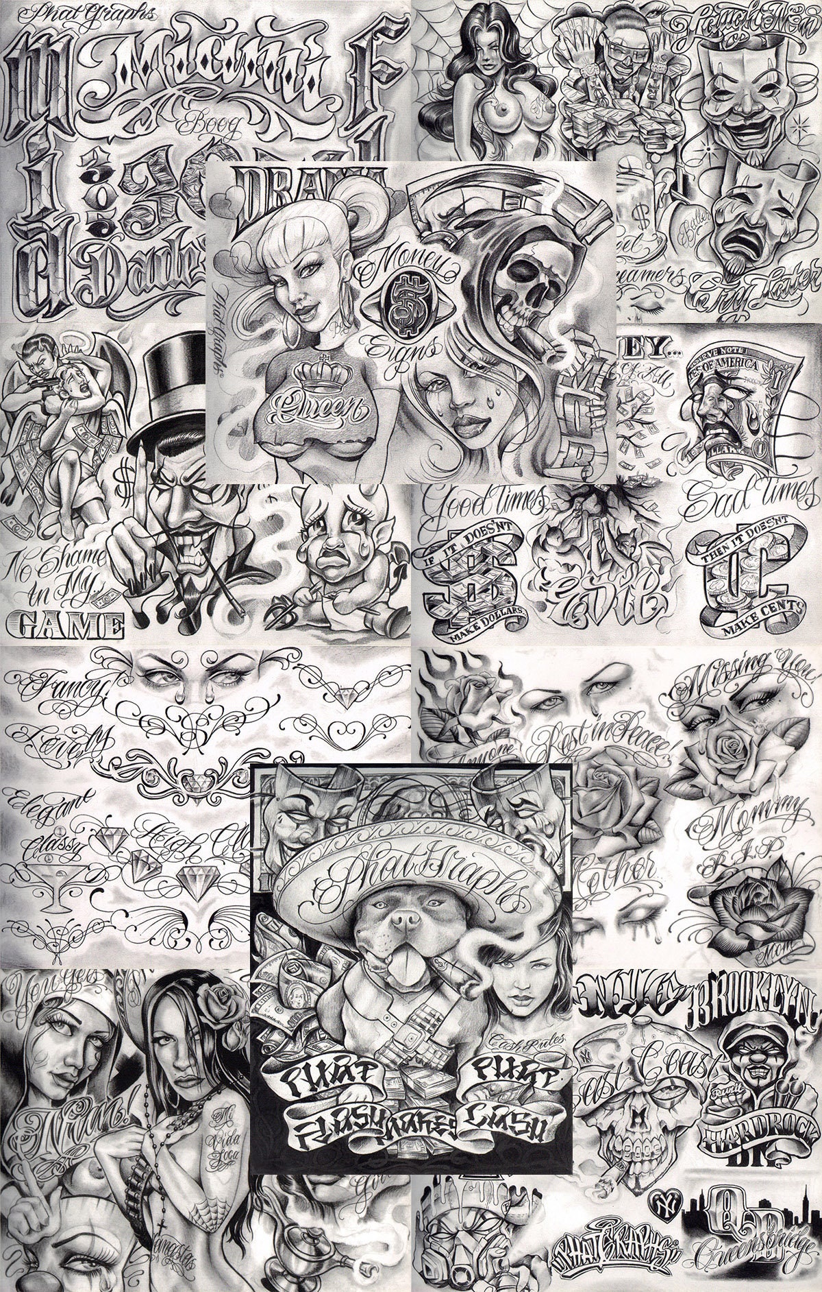 Boog From The Streets With Love Gangsta Style Tattoo Flash 10 Sheet Set 11x14" J, Tolles Shop Investment Für Display, Lowrider Kunstwerk von Etsy - NeedfulThingsByMatt