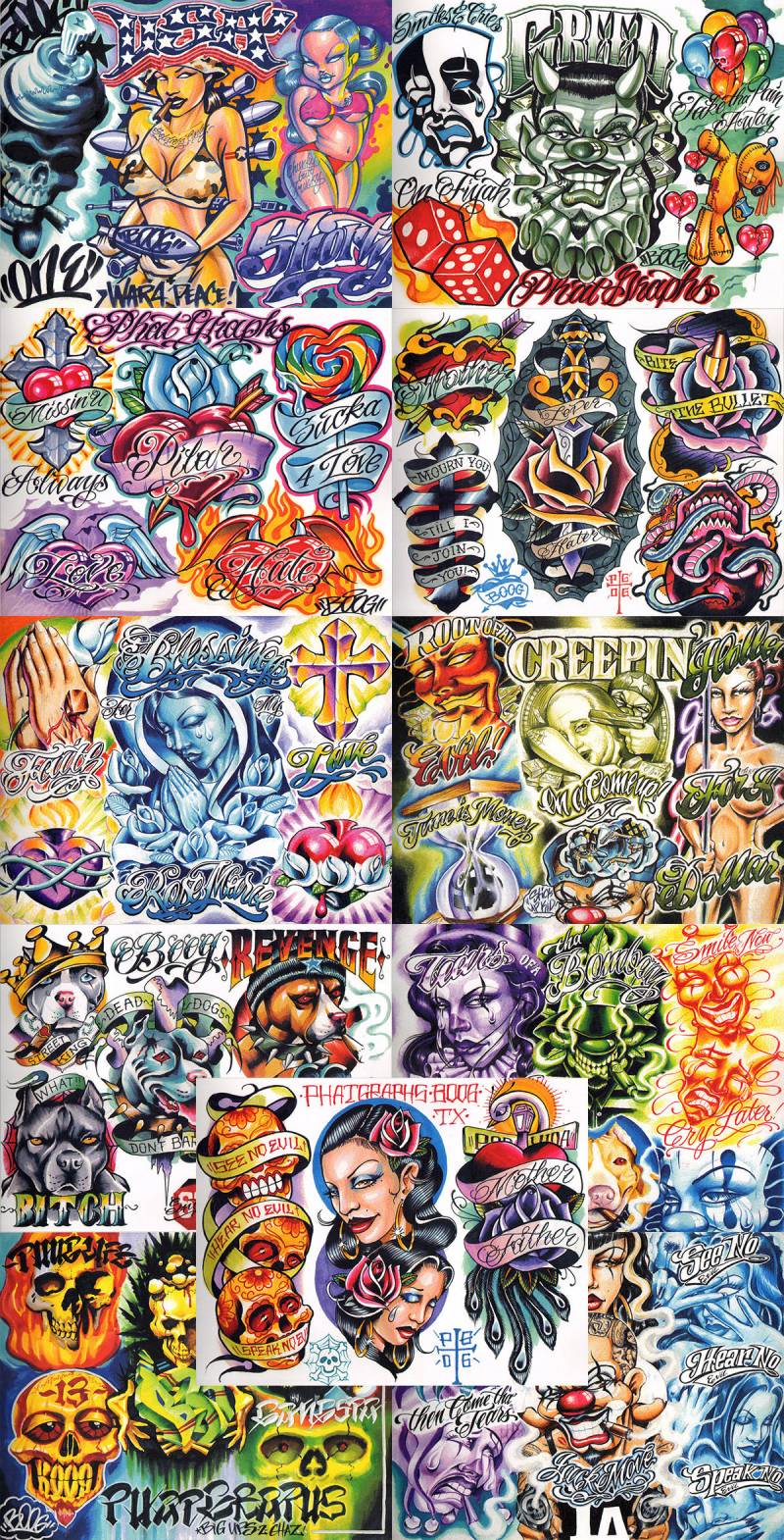 Boog From The Streets With Love Gangsta Style Tattoo Flash 11 Sheet Set 11x14" H, Tolles Shop Investment Für Display, Lowrider Art von Etsy - NeedfulThingsByMatt