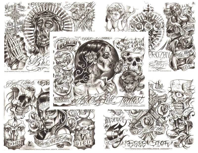 Boog Gangsta Style Tattoo Blitz Set 5 Blatt Mit Linework, Gangster, 11x14" 3 von Etsy - NeedfulThingsByMatt