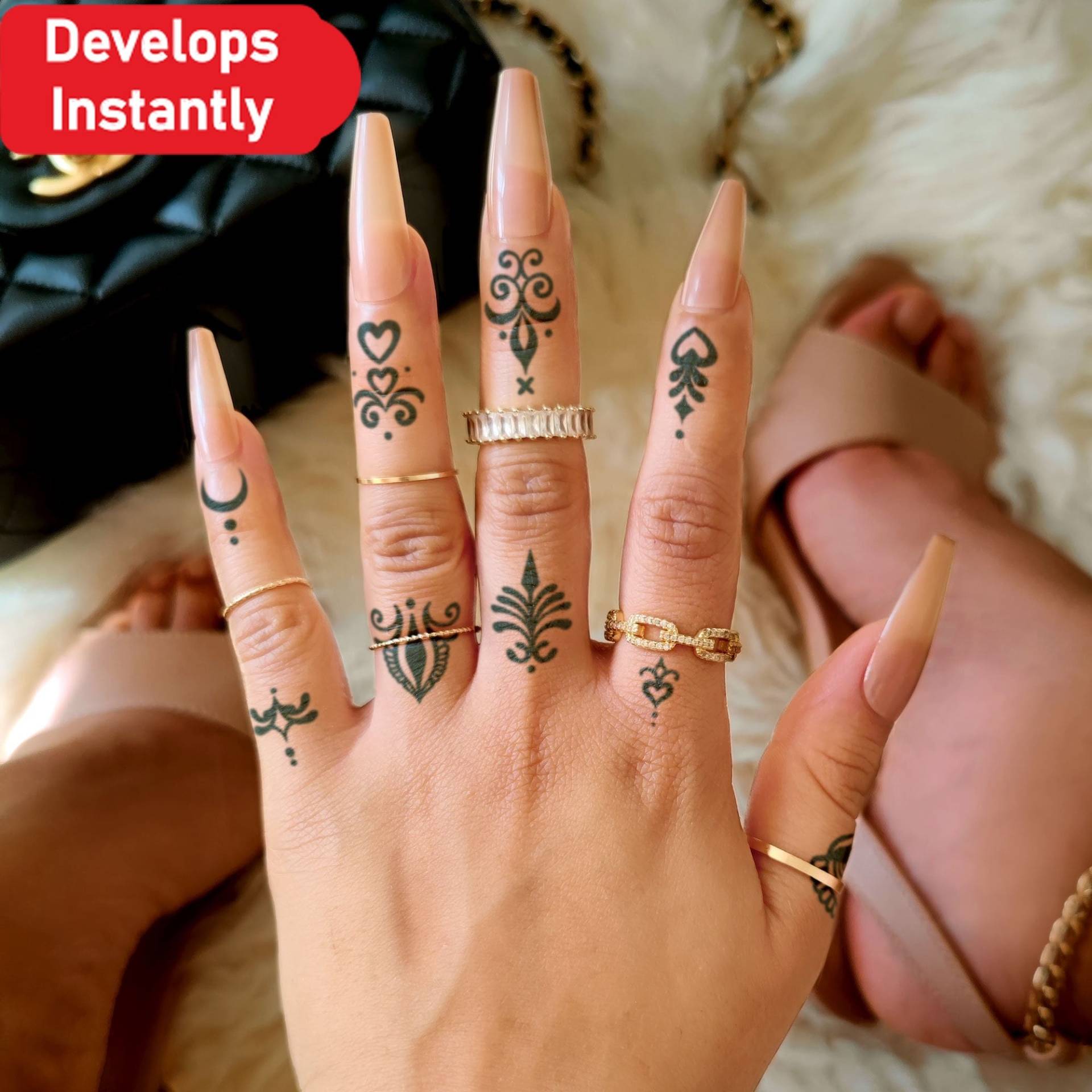 Sofortige Semipermanente Tattoos | Pflanzlich 14 X Winzige Finger Und Knöchel Bündel Hält 2 Wochen Temporäres Tattoo Geschenkidee Henna von Etsy - NotaTattoo