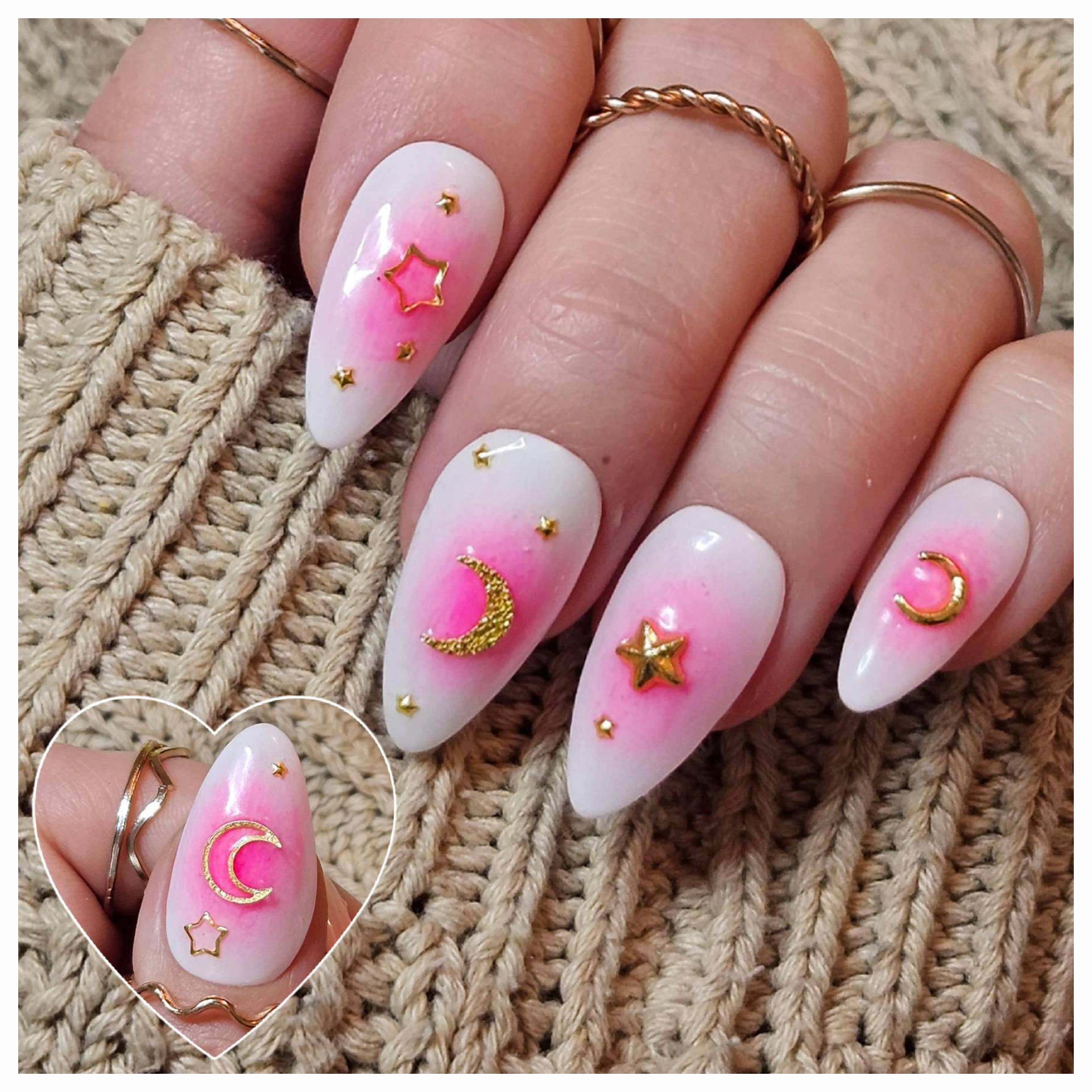 Sailer Moon - Weiß Rosa Sternen Aurora Press On Nails von Etsy - OlisCreativeFactory