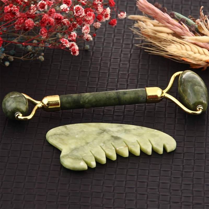 Jade Roller Und Kamm Gua Sha Massage Set - Gesichts- Hautpflegesteine Stein + Gesichtsroller von Etsy - OsmanliGems