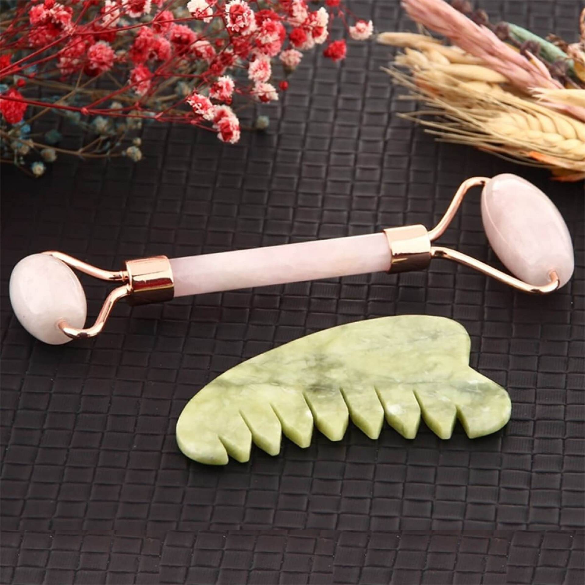 Rosa Quarz Roller Und Jade Kamm Gua Sha Massage Set - Gesichts Hautpflege Steine Stein + Gesicht von Etsy - OsmanliGems