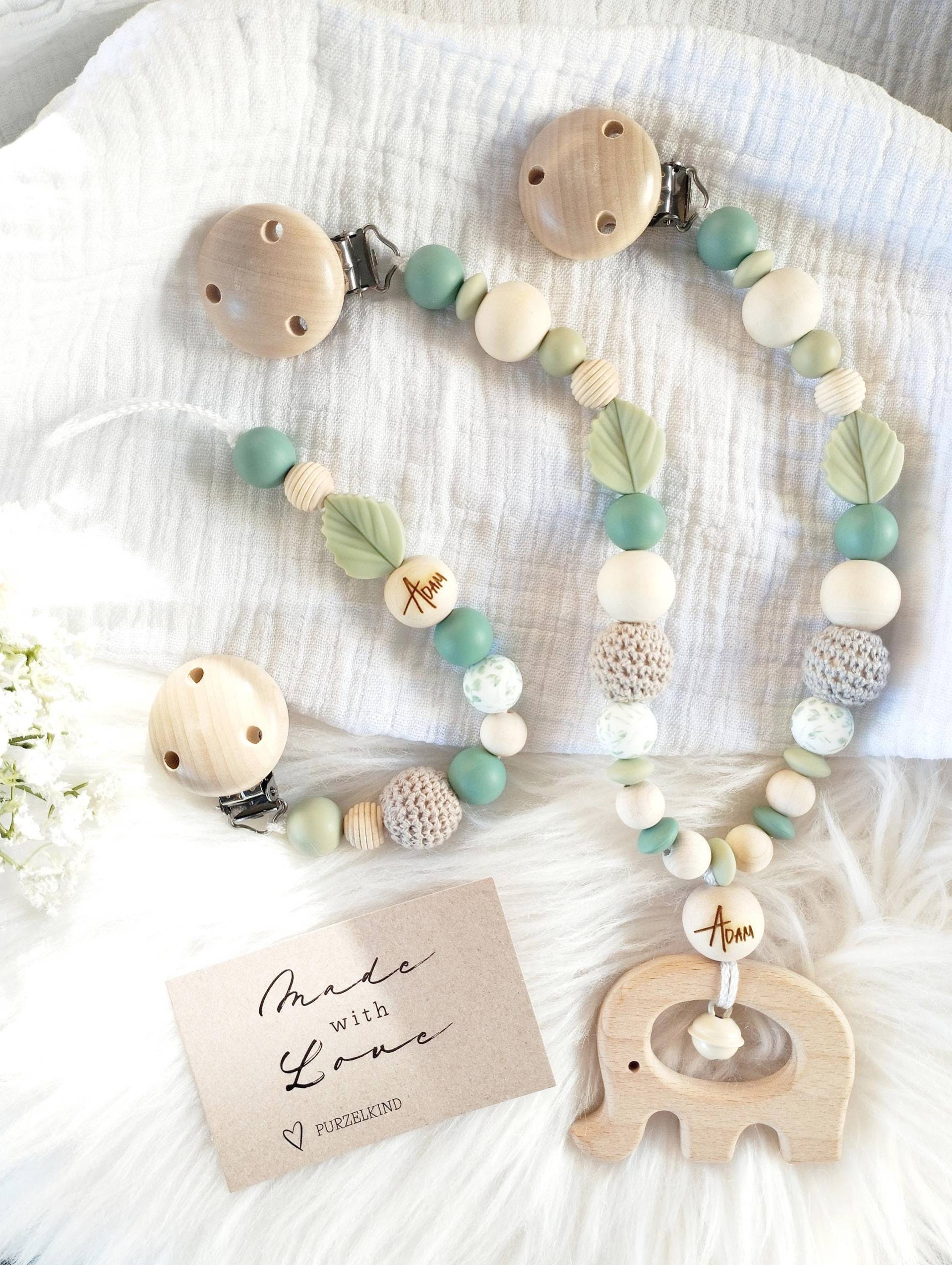 Schnullerkette Grün Kinderwagenkette Set Mädchen Jungen Beige Weiß Personalisiert Mit Name, Geschenk Geburt Taufe Babyparty Schnullerkette Grün Kinderwagenkette Set Mädchen Jungen Beige Weiß Personalisiert Mit Name, Geschenk Geburt Taufe Babyparty von Etsy - PURZELKINDshop