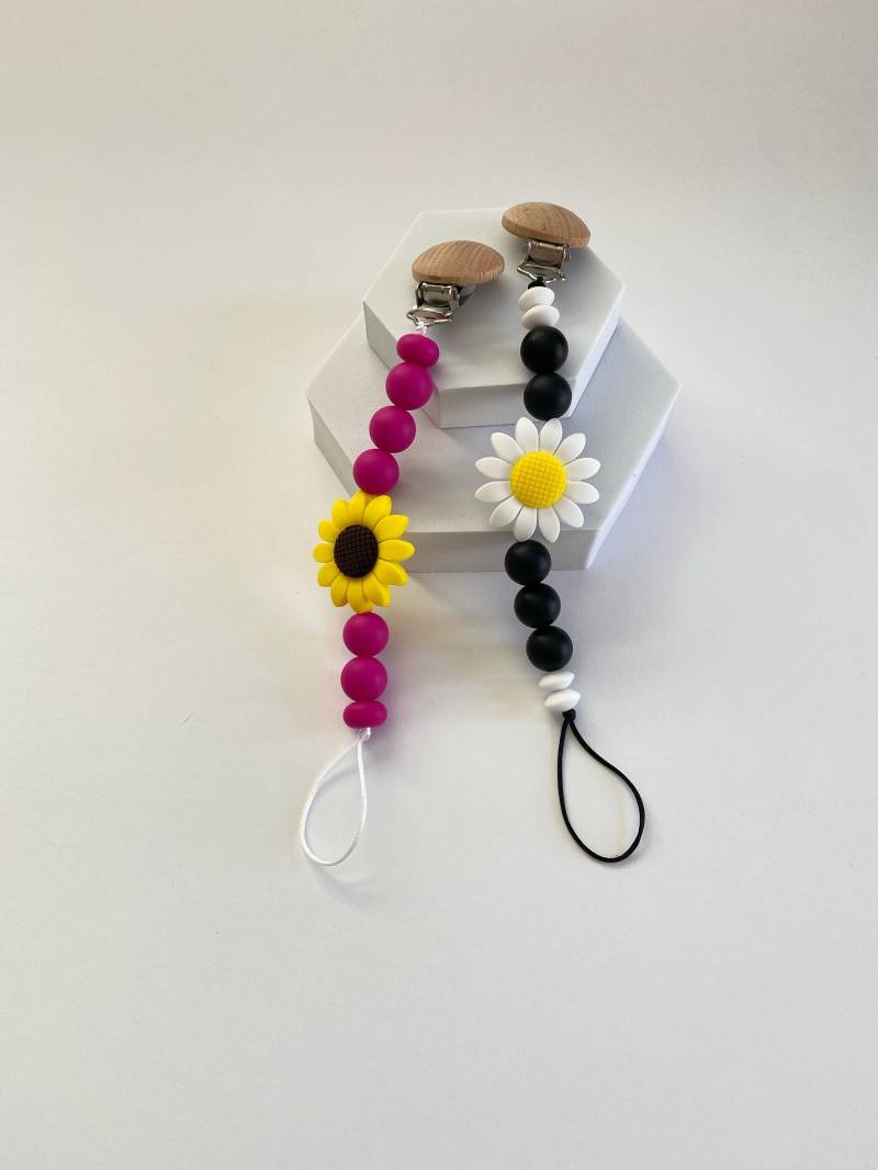 Daisy Silikon Schnullerclip| Schnullerhalter| Rosa Schwarzer Schnuller von Etsy - PacificPacifiers