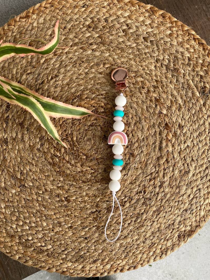 Unikat Rosegold Und Rosa Silikon Regenbogen Schnullerclip | Pink Kauen von Etsy - PacificPacifiers