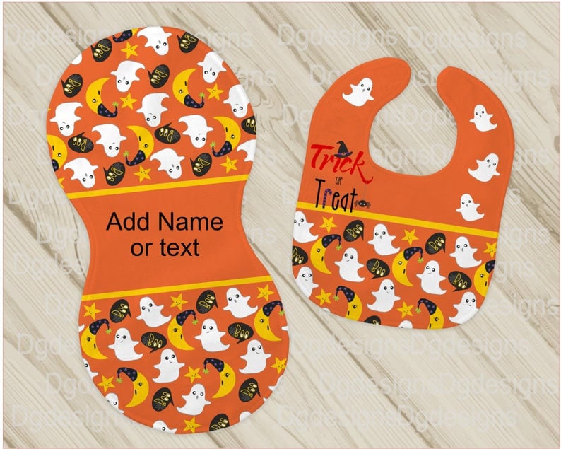 Halloween Lätzchen Und Spucktuch Set, Baby Shower Geschenk, Mädchen Lätzchen, Junge, Geist Geschenk Orange von Etsy - PersonalizedTouch11