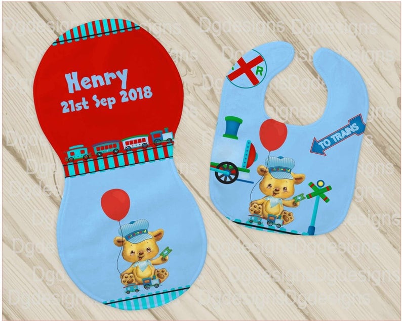 Teddybär-Zug-Lätzchen Und Spucktuch-Set, Babypartygeschenk Teddybär-Zug-Lätzchen Und Spucktuch-Set, Babypartygeschenk von Etsy - PersonalizedTouch11