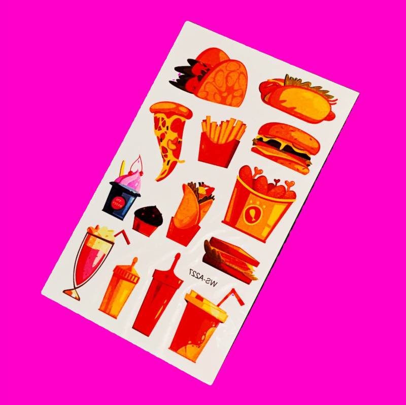 Diner Dinner Tacos Burger Und Pommes Eis Eisbecher Pizza Fast Food Takeout Leckereien Vollfarbe Mix Sheet Temporäres Tattoo - Mehr Styles von Etsy - PinkSkullCA