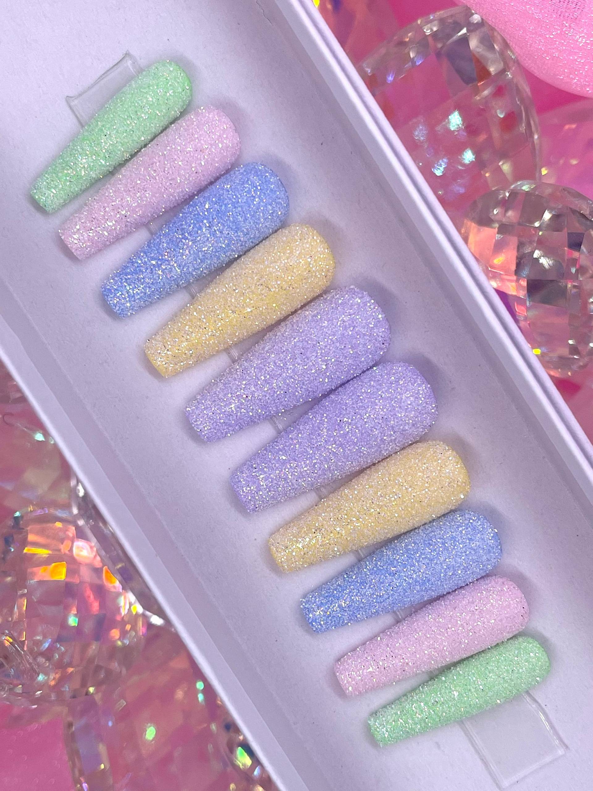 Ostereier | Lila/Gelb/Blau/Pink/Grün Ostern Zucker Glitter Drücken Sie Auf Die Nägel von Etsy - PinkiePromisesCo