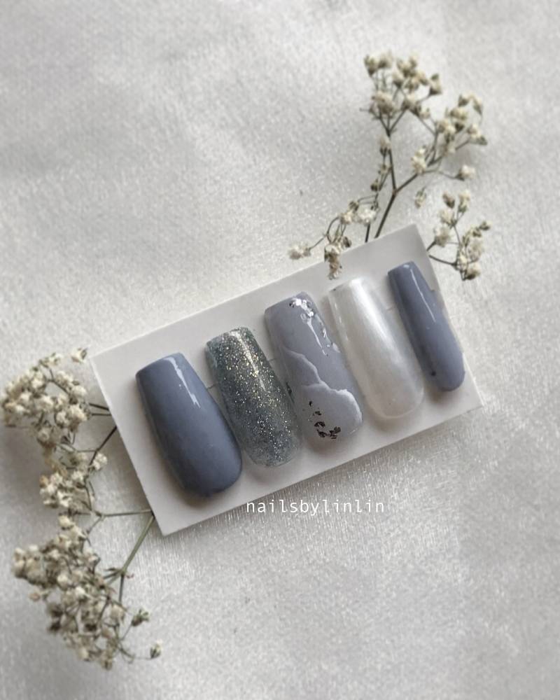 Blau-Marble Press-On Nails - Gelnägel Asian Nailart von Etsy - PressonNailsbyLinlin