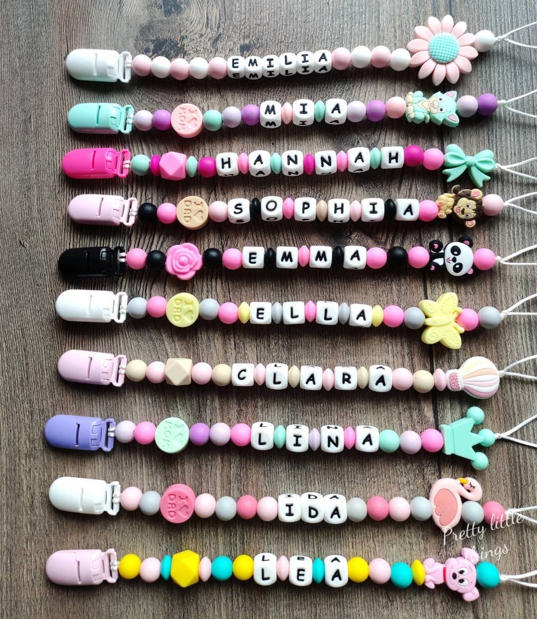 Schnullerkette Für Baby Mädchen Aus Silikon Mit Wunschname Personalisierte Geschenke Pacifier Clips Girls Name Silicone Beads von Etsy - Prettyhandmadestore