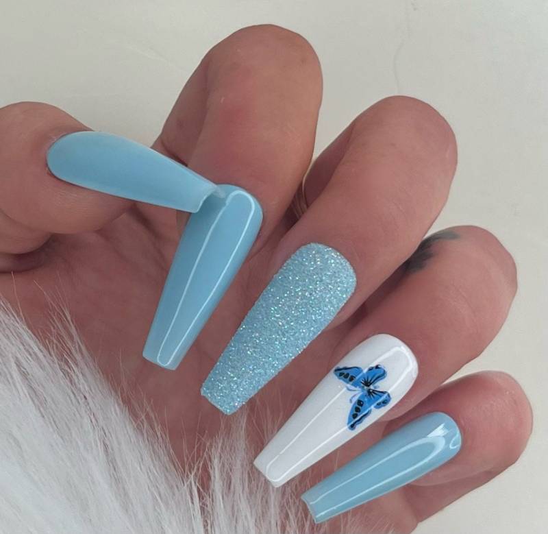 Press On Nails Baby Blau Weiß Butterfly Glitzer von Etsy - PrincessNails01