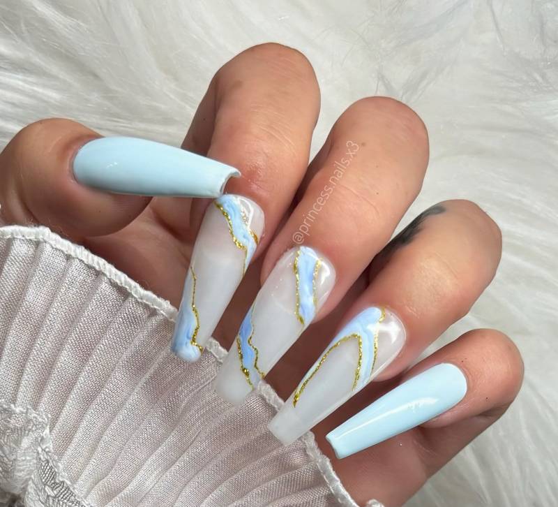 Press On Nails Babyblau Marble Gold Marmor Milky Weiß Blau von Etsy - PrincessNails01