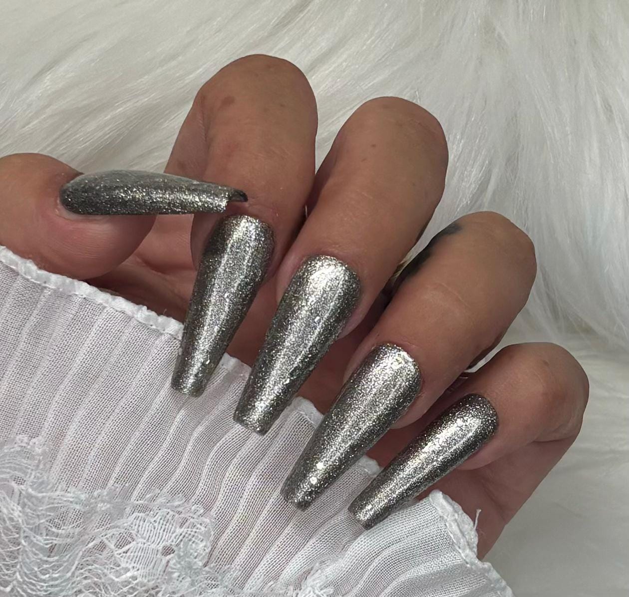 Press On Nails Basic Metallic Silber Glitter von Etsy - PrincessNails01