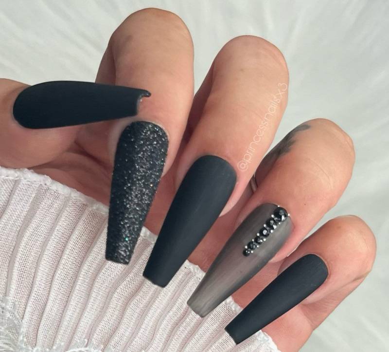 Press On Nails Beautiful Black Glitzer Schwarz Matt Steinchen von Etsy - PrincessNails01