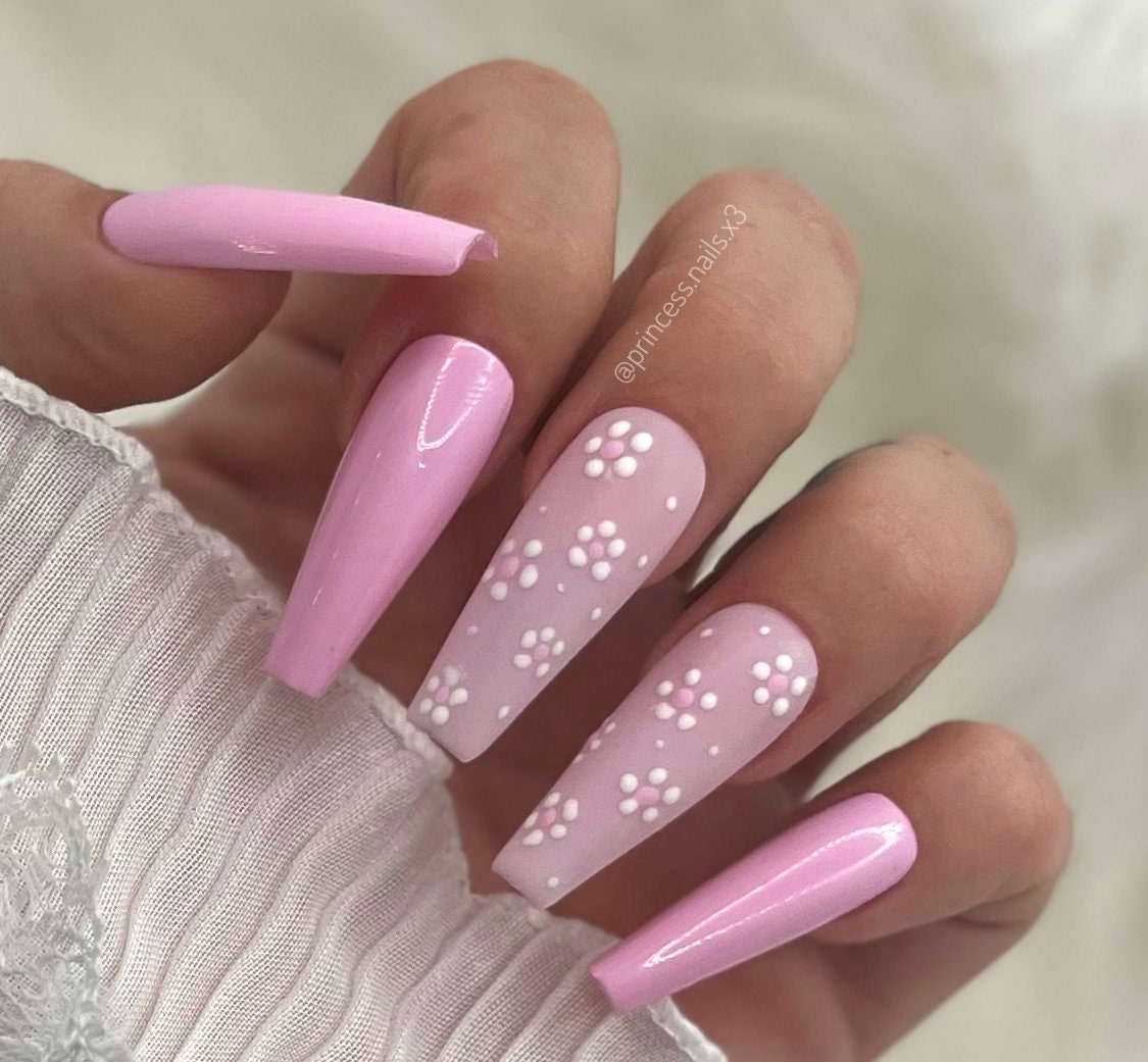 Press On Nails Blümchen Rosa Matt Glossy Blumen von Etsy - PrincessNails01