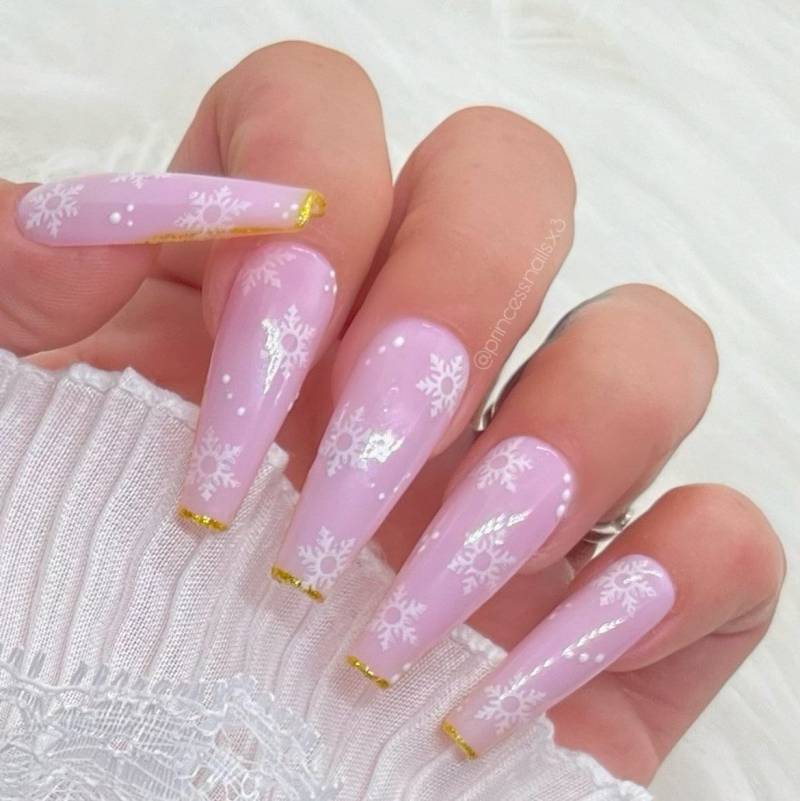 Press On Nails Christmas Rosa Gold French Schneeflocken Weihnachten von Etsy - PrincessNails01