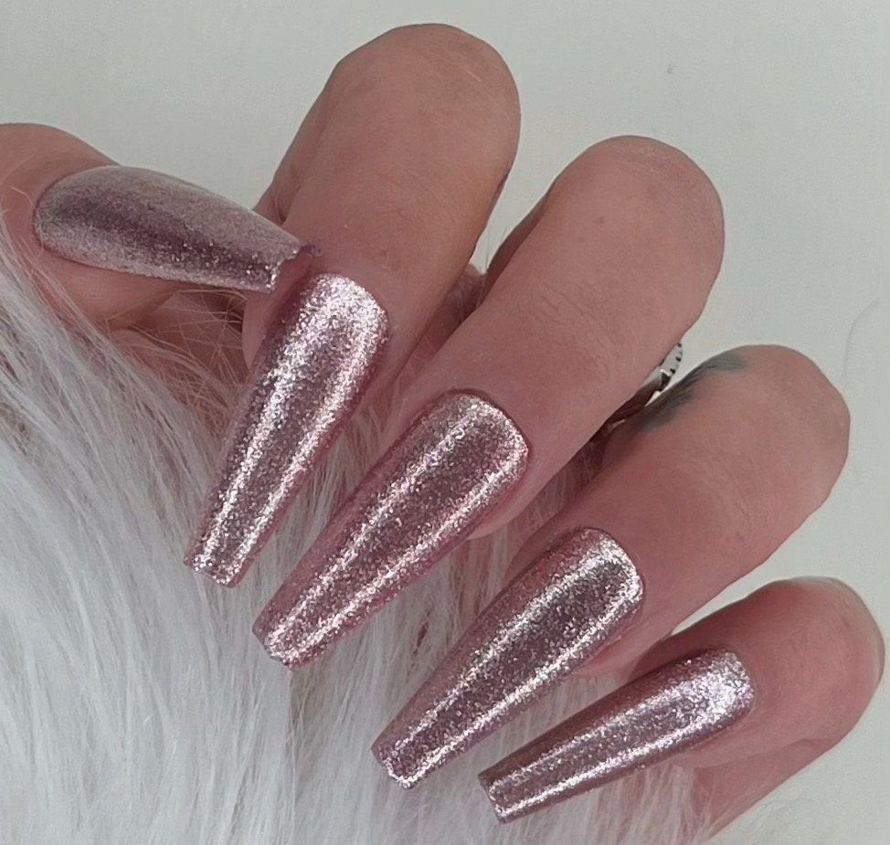 Press On Nails Chrom Rose Gold Rosa Glitzer von Etsy - PrincessNails01