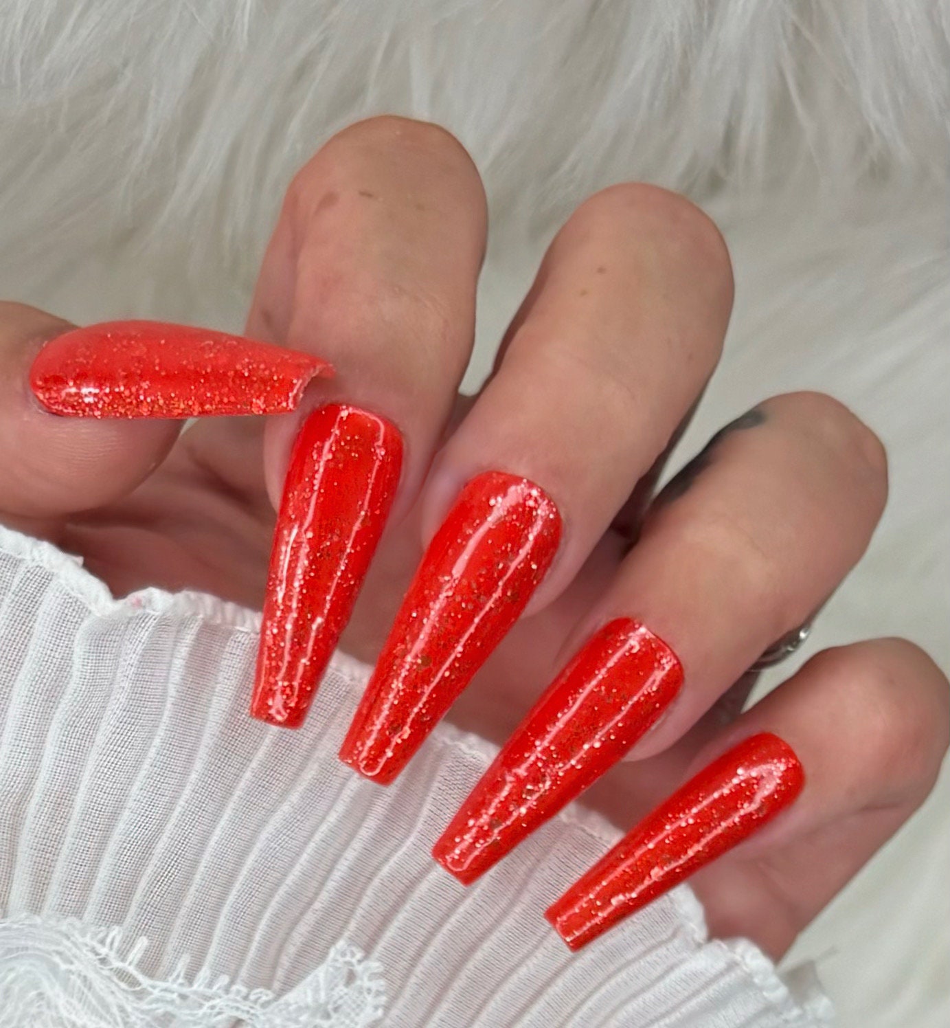 Press On Nails Glitter Rot Orange von Etsy - PrincessNails01