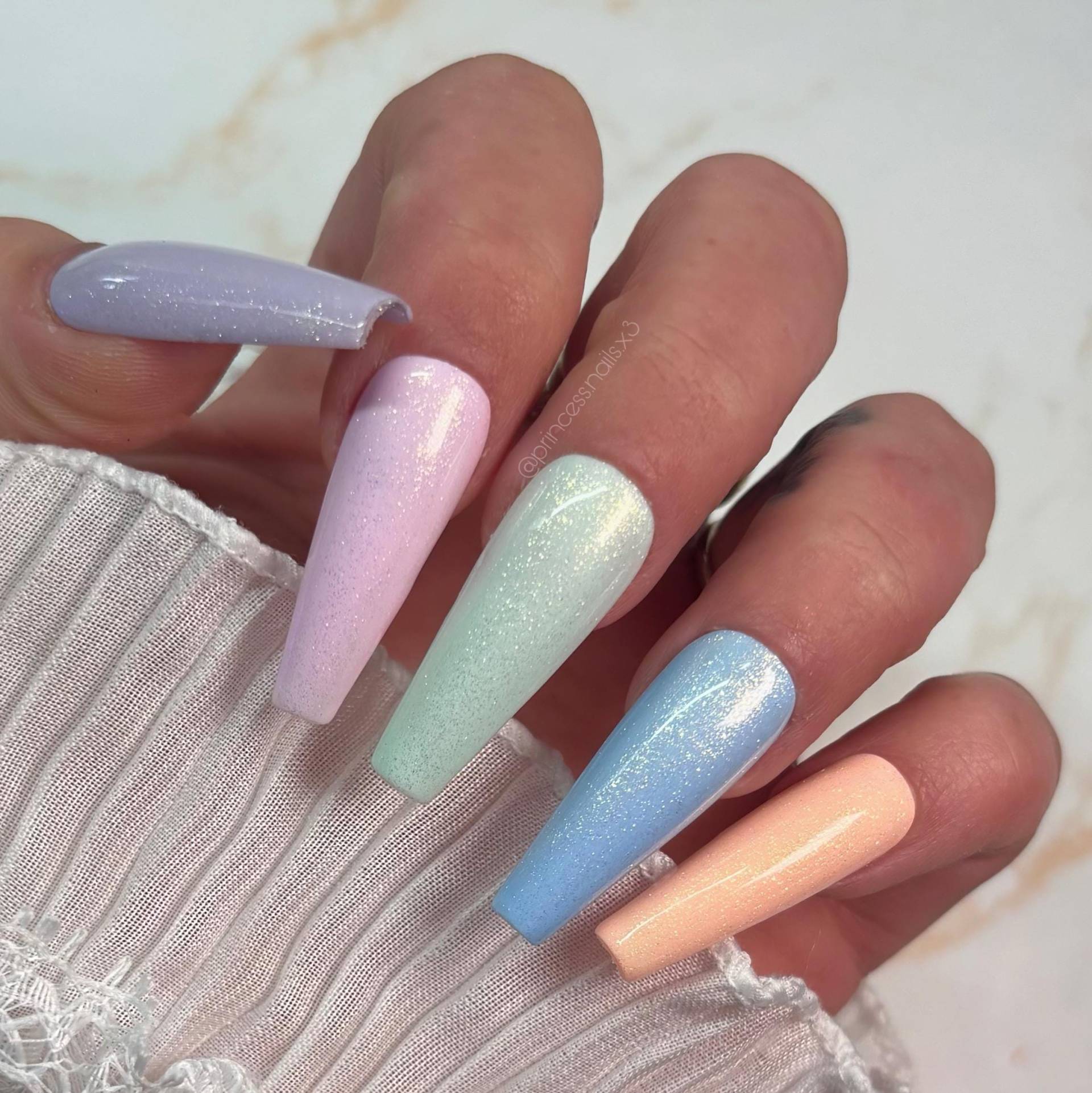 Press On Nails Glitzer Pastell Hell Lila Orange Rosa Mint Babyblau Aurora von Etsy - PrincessNails01