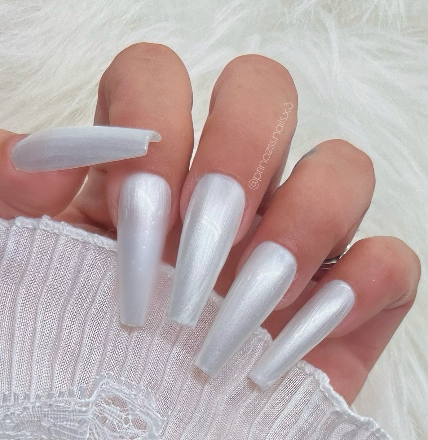 Press On Nails Metallic Perlen Weiß Glitzer White von Etsy - PrincessNails01