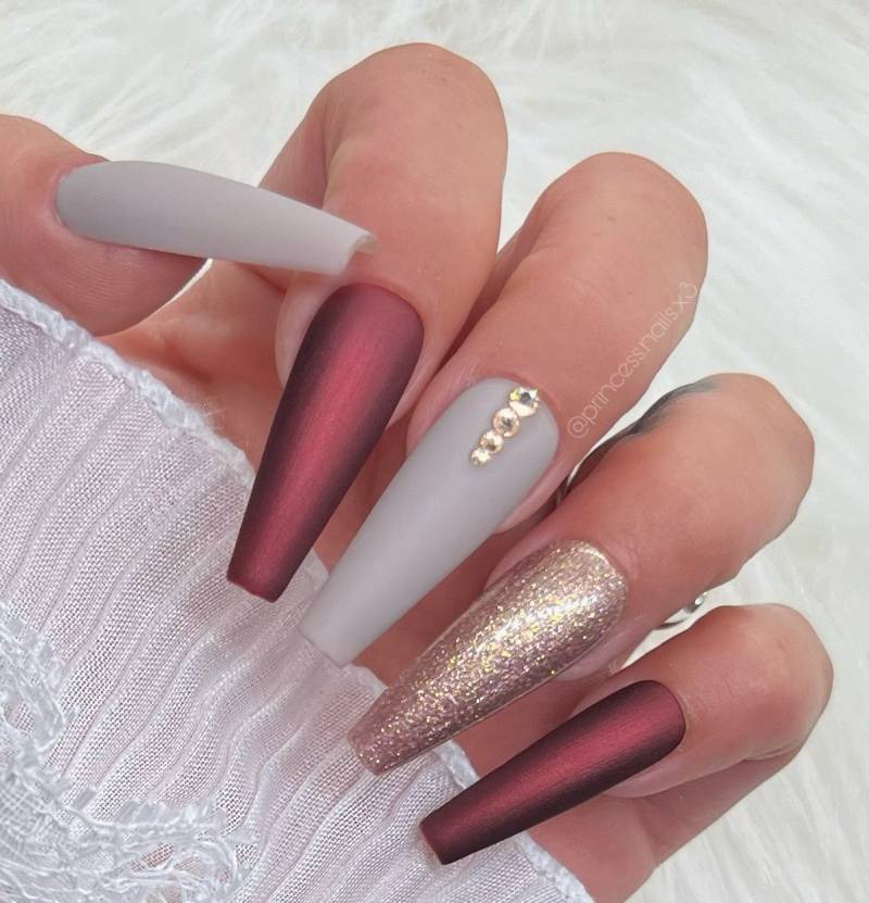 Press On Nails Metallic Rot Grau Gold Rosegold Winter Matt Glossy von Etsy - PrincessNails01