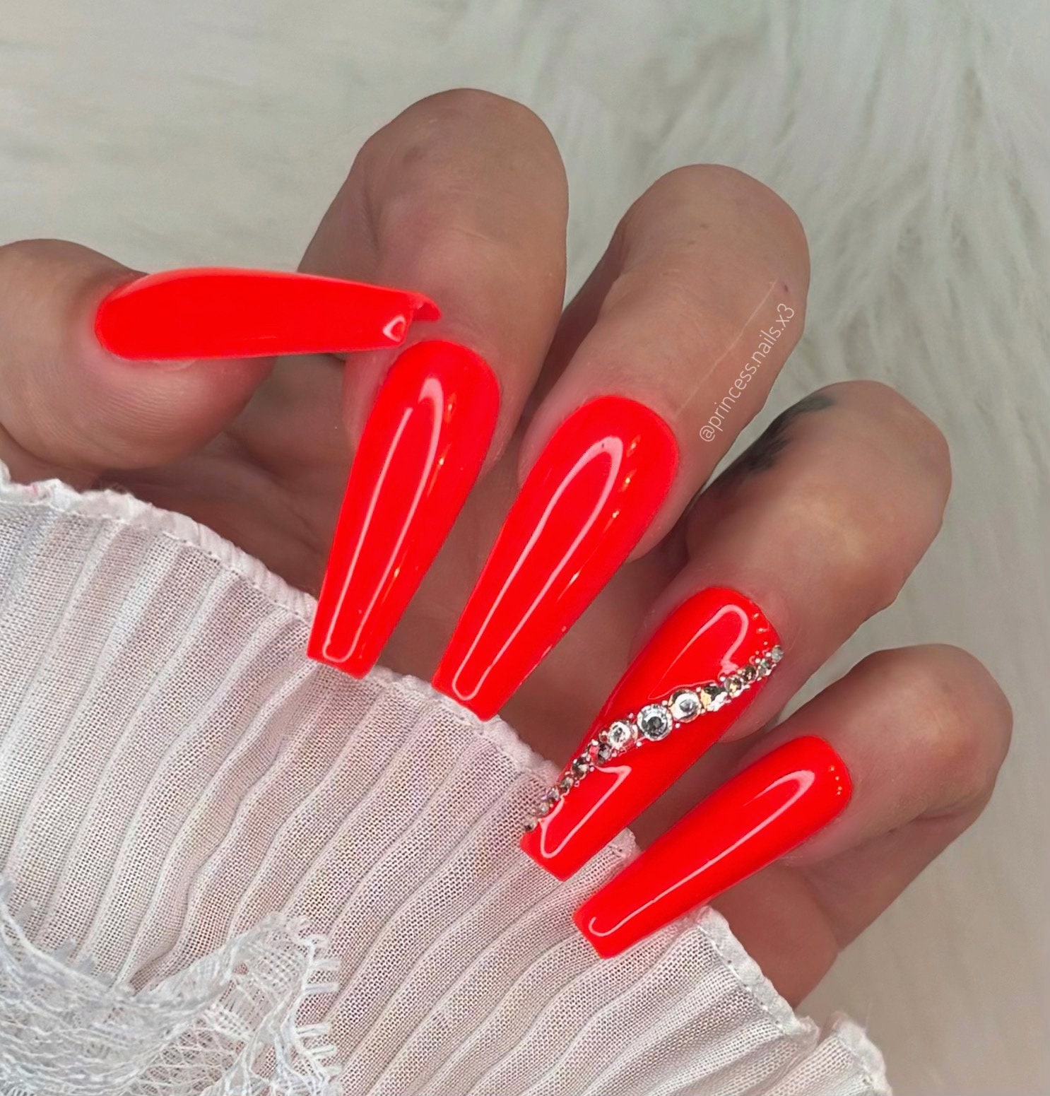 Press On Nails Neon Rot Red Steinchen Basic Summer von Etsy - PrincessNails01