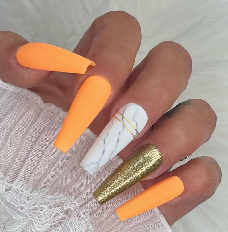 Press On Nails Orange Marmor Matt Glitzer Gold Marble von Etsy - PrincessNails01