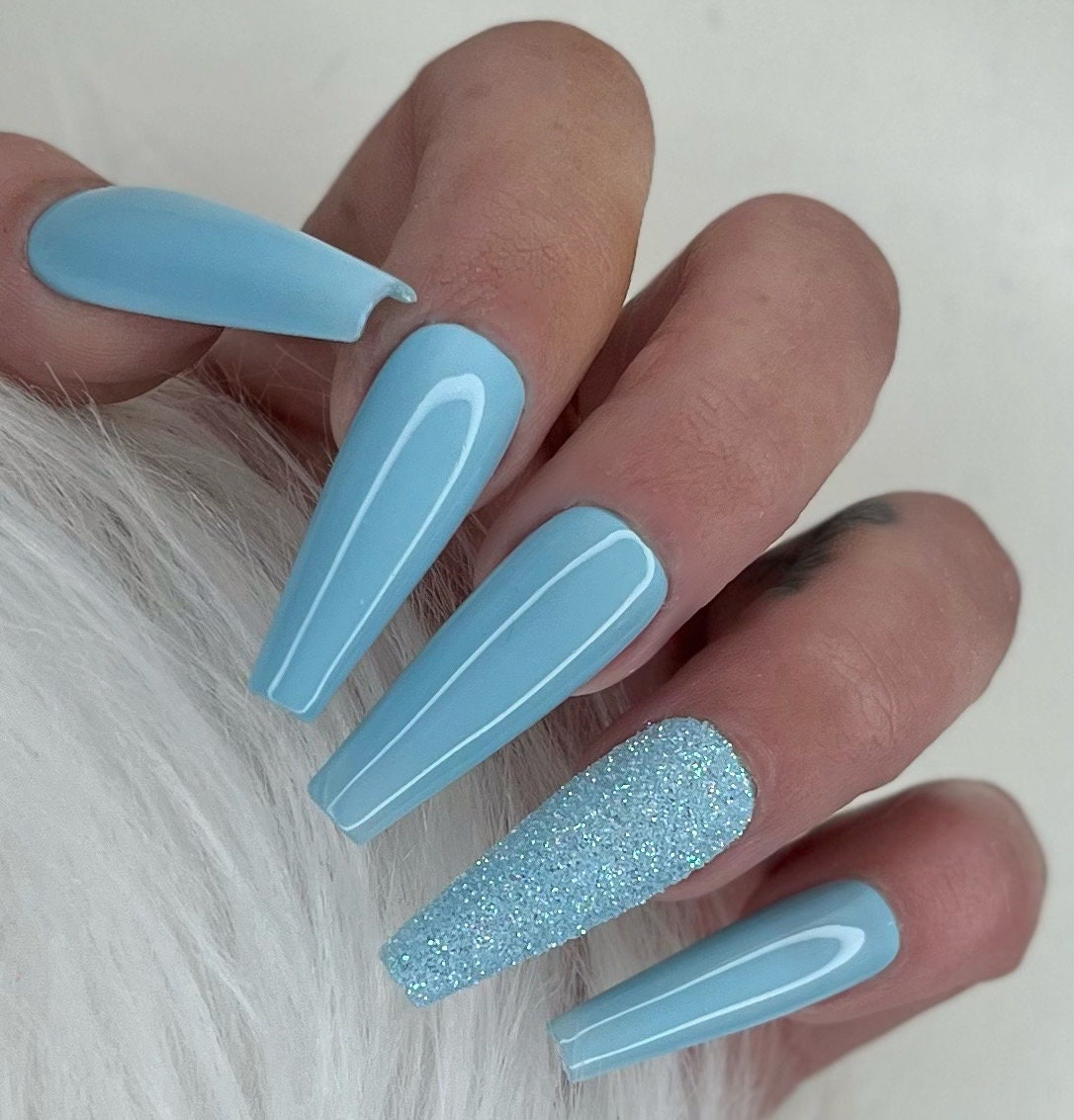 Press On Nails Pastell Baby Blau Glitzer Sugar Top von Etsy - PrincessNails01