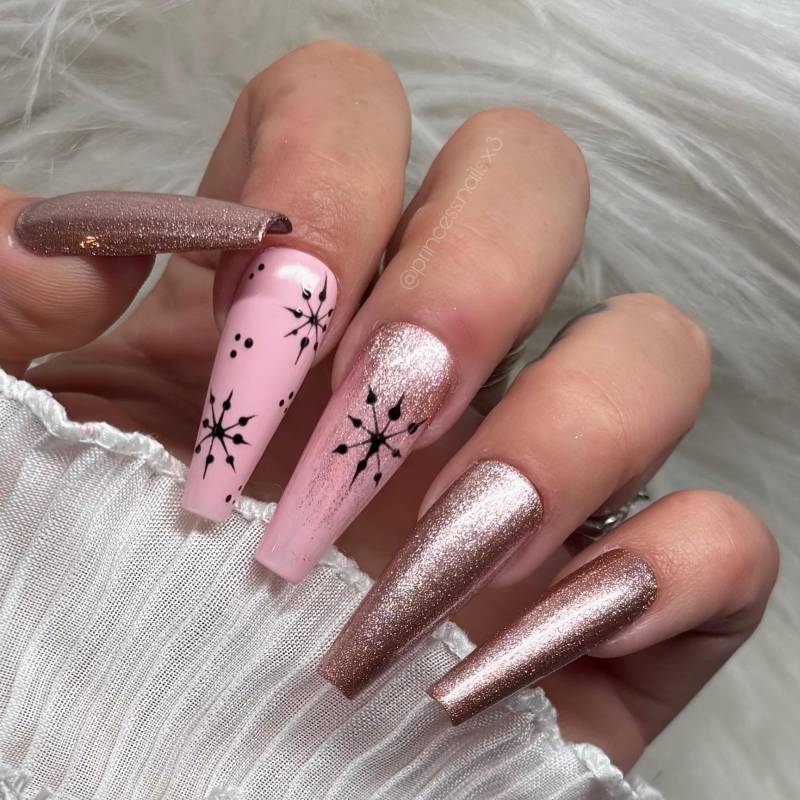 Press On Nails Rosa Rose Gold Glitzer Verkauf Schneeflocken Schwarz von Etsy - PrincessNails01