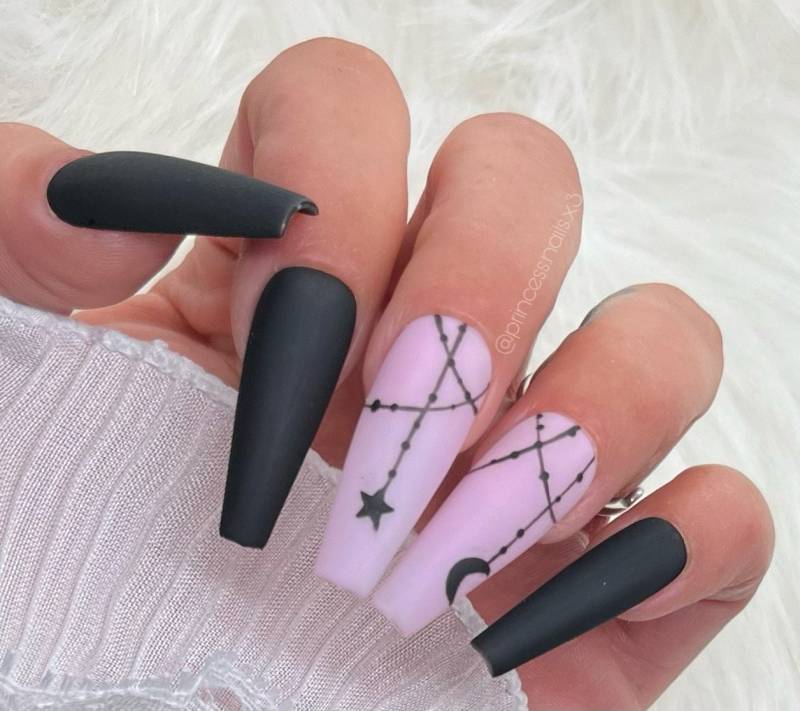 Press On Nails Rosa Schwarz Matt Gothic Mond Sterne von Etsy - PrincessNails01