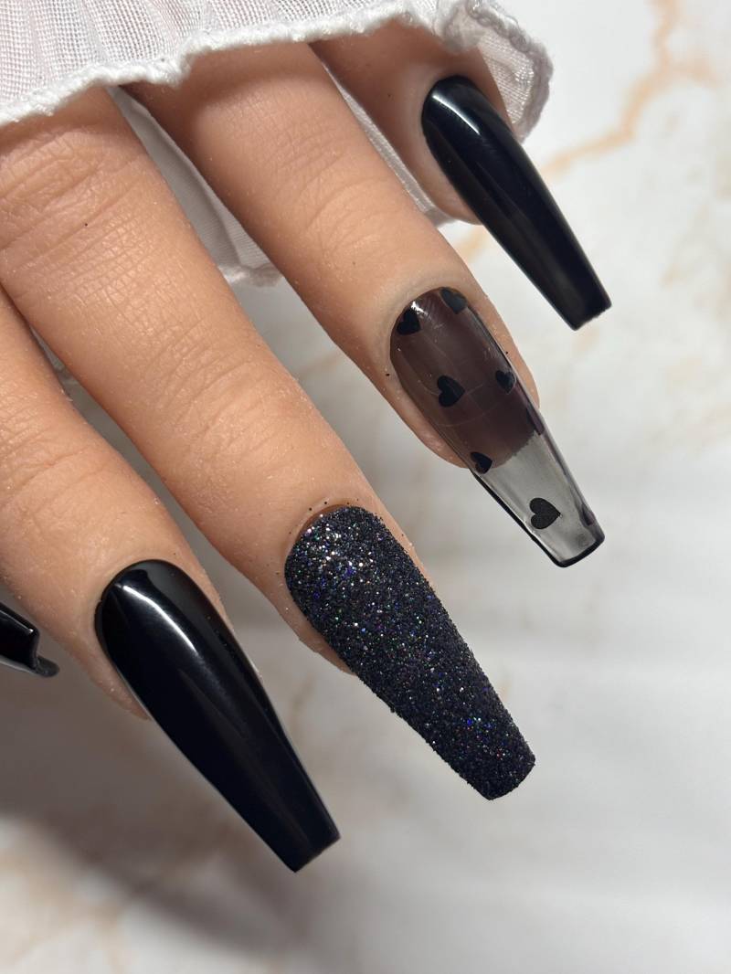 Press On Nails Schwarz Herzchen Glitzer Top von Etsy - PrincessNails01