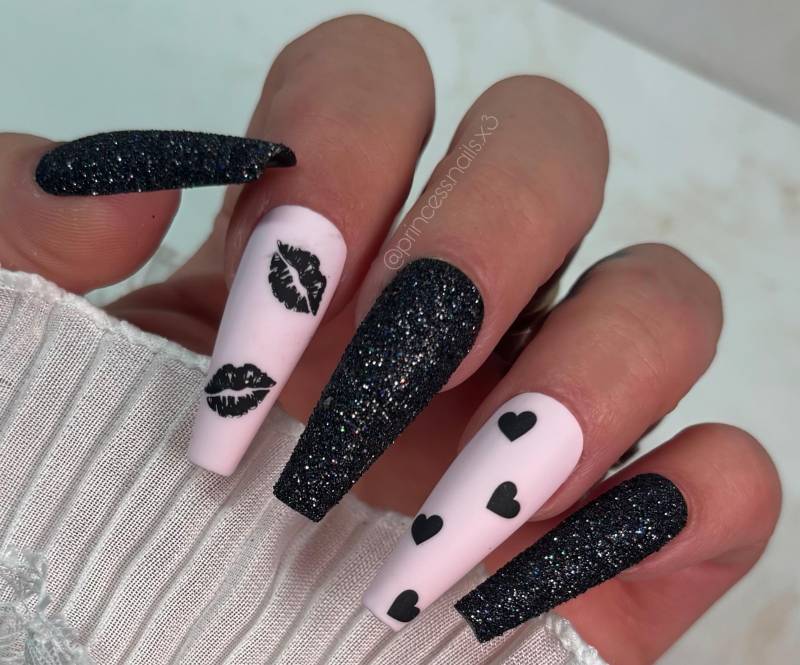 Press On Nails Schwarz Rosa Sweetheart von Etsy - PrincessNails01