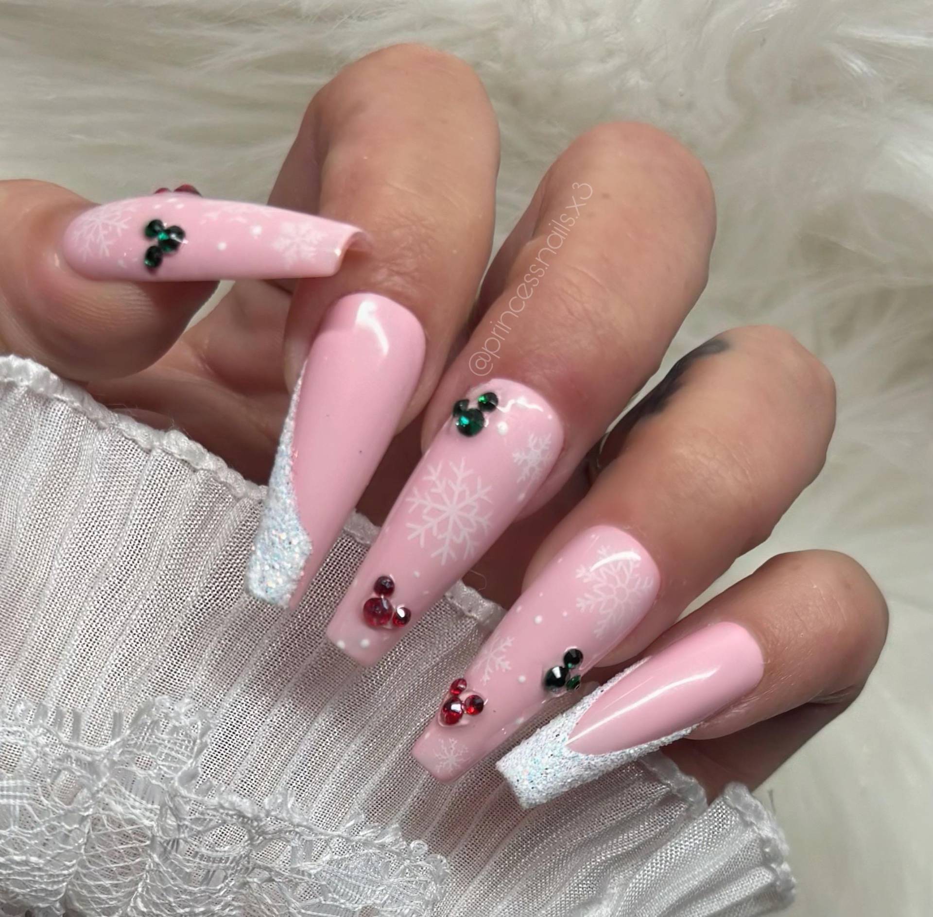 Press On Nails Winter Rosa French Weiß Steinchen Glitzer von Etsy - PrincessNails01