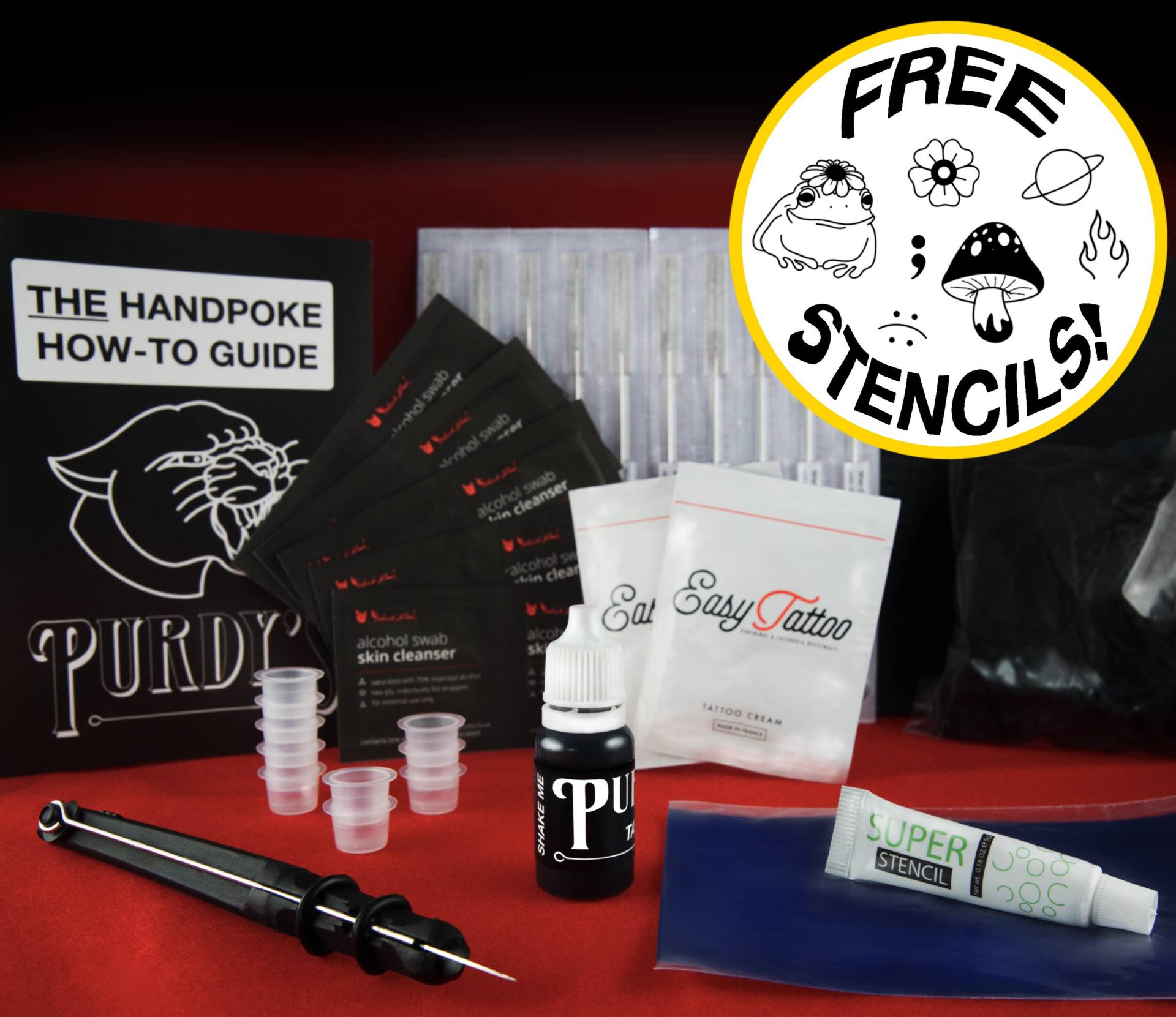 Large Handpoke Tattoo Kit, All-In-One Komplettes Stick & Poke Bundle, Professionelles Zubehör, Tinte, Nadeln, Schablonenpapier, Vegan von Etsy - PurdysTattoo