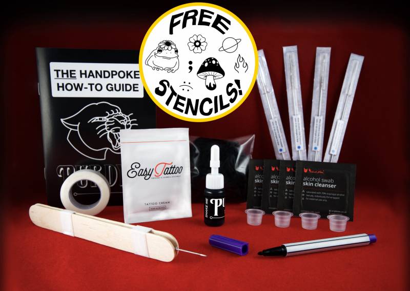 Medium Handpoke Tattoo Kit, All-In-One Komplettes Stick & Poke Bundle, Professionelles Zubehör, Tinte, Nadeln, Schablonen Marker, Vegan von Etsy - PurdysTattoo