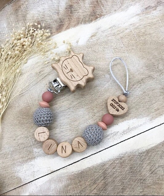 Schnullerkette Graviert Name Geburtsdatum Und Uhrzeit von Etsy - PureDesignBabyHerz